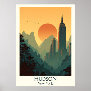 Affiche Hudson New York Vintage Cityscape River Art