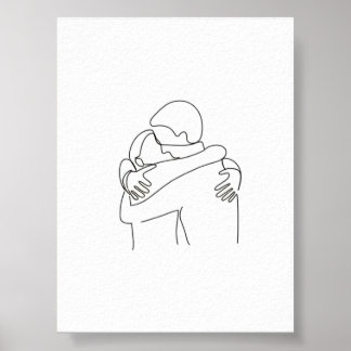 Affiche Hug de coeur - Minimaliste Couple Embrasser Art Ca