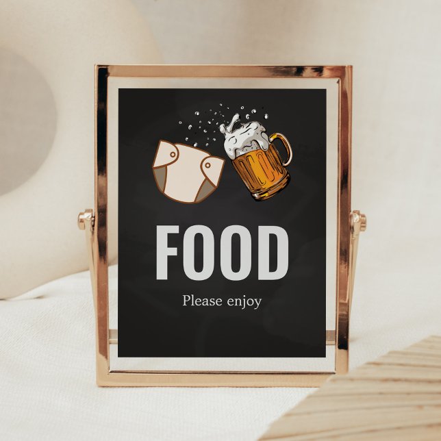 Affiche Huggies et cruggies Baby shower (Beer And Diaper Baby is Brewing Baby Shower Food Sign)