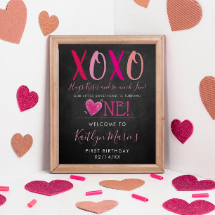 Affiche Hugs & Kisses (XOXO) Valentine's Day 1st Birthday