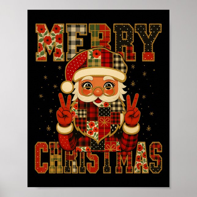 Affiche Hugvyn Christmas Santa Claus Patchwork Joyeux Chri (Devant)