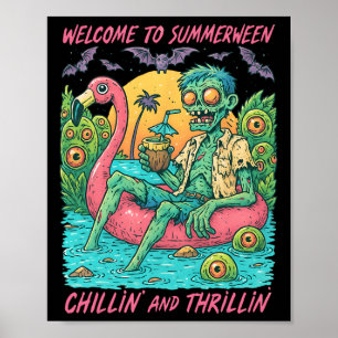 Affiche Hugvyn Halloween Summerween Flamant rose flottant