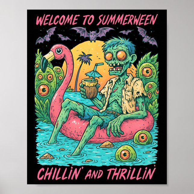 Affiche Hugvyn Halloween Summerween Flamant rose flottant  (Devant)