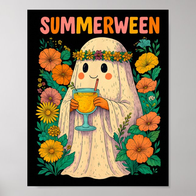 Affiche Hugvyn Halloween Summerween Retro Ghost Beach Spoo (Devant)