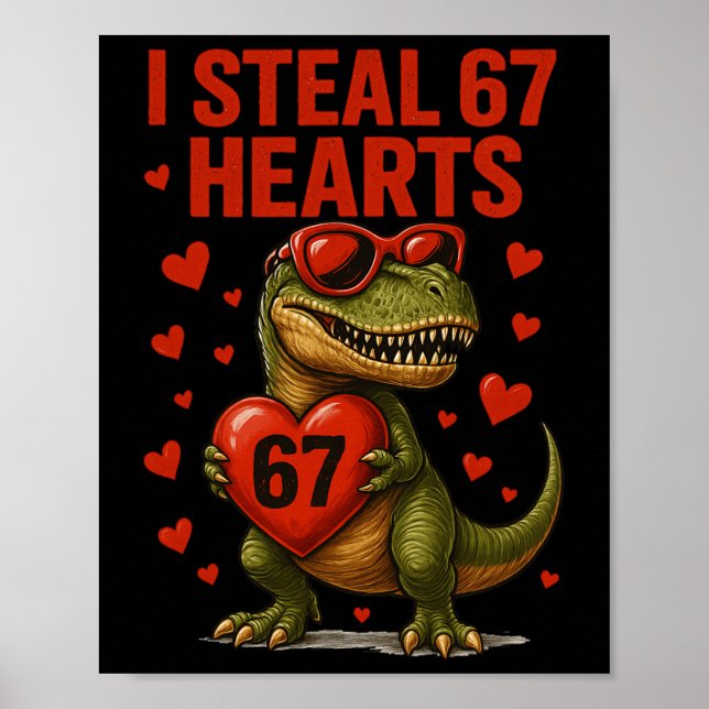 Affiche Hugvyn je vole 67 cœurs Saint-Valentin Dinosaure S (Devant)