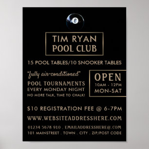 Affiche Huit Bal, Pool Club, Snooker Club Publicité