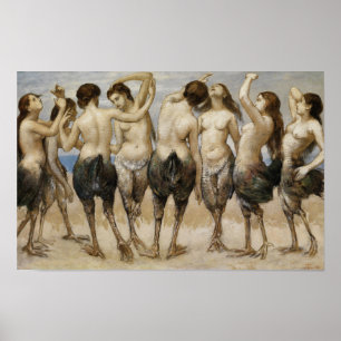Affiche Huit femmes dansantes dans les corps d'oiseaux
