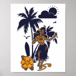 Affiche Hula Hawaiian Girl Graphic Vintage