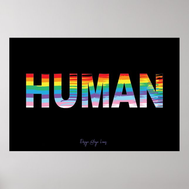 Affiche HUMAN LGBTQIA Rainbow Drapeau, lettre de fierté Co (Devant)