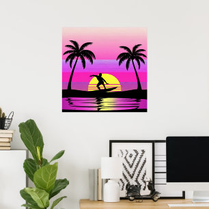 Affiche Humeur Surf au Coucher du Soleil – Vibes de Plage 