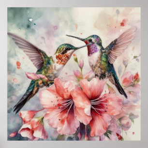 Affiche Humming Birds and Flowers