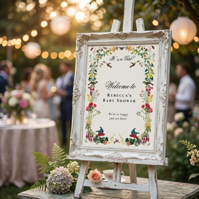 Affiche Hummingbird Floral Garden Baby Shower Welcome (Créateur téléchargé)