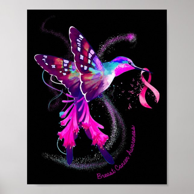Affiche Hummingbird Hold Pink Ribbon Cancer de la poitrine (Devant)