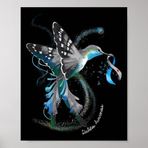 Affiche Hummingbird Holding Grey Blue Ribbon T1d Diabetes