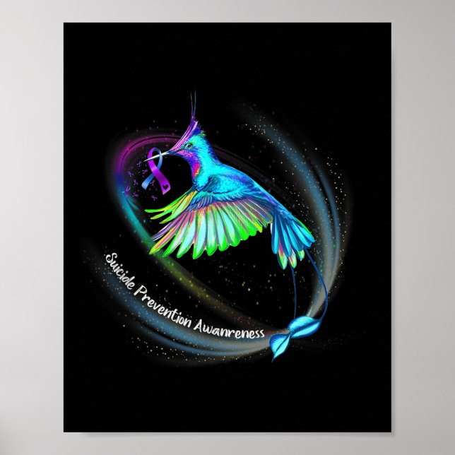 Affiche Hummingbird Purple Blue Ribbon Prévention du suici (Devant)