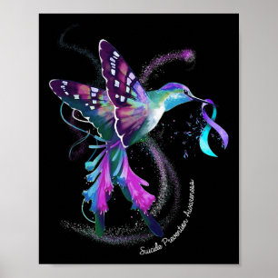 Affiche Hummingbird Purple Blue Ribbon Prévention du suici
