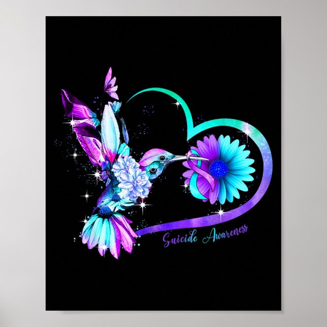 Affiche Hummingbird Sunflower Heart Purple Ribbon Suicide  (Devant)