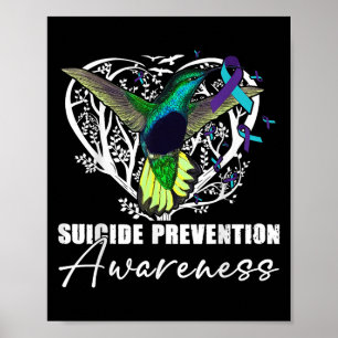 Affiche Hummingbird Turquoise Purple Ribbon Prévention du