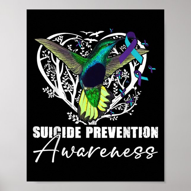 Affiche Hummingbird Turquoise Purple Ribbon Prévention du  (Devant)