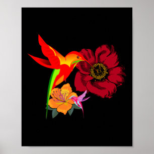 Affiche Hummingbirds se nourrit d'art graphique aux fleurs