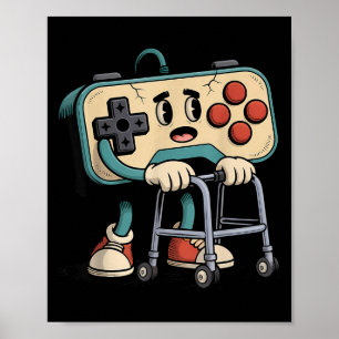 Affiche Humoristique Rétro Ancien Joueur de Jeux Vidéo 80s