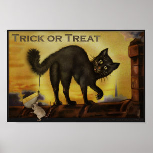 Affiche humoristique Vintage Black Cat Trick or Tr