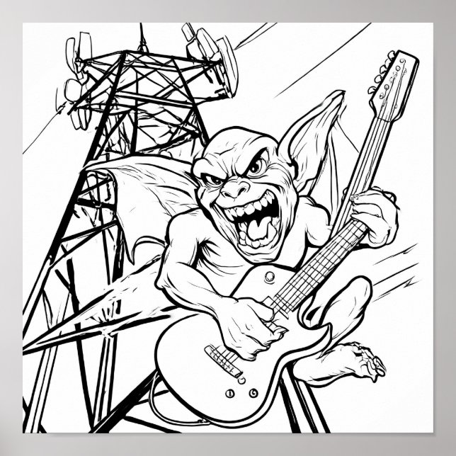 Affiche Humorous Cartoon Coloring Page: Grumpy Gargoyle (Devant)