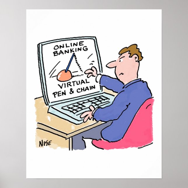 Affiche Humour bancaire en ligne Dessin animé drôle de cli (Devant)
