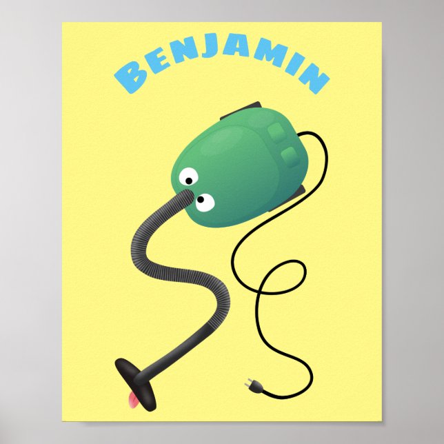 Affiche Humour de dessin animé de l'aspirateur mignon (Devant)