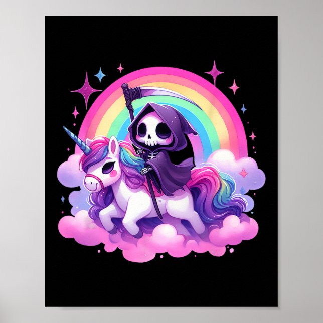 Affiche Humour drôle Rainbow Gothic Grim Reaper équitation (Devant)