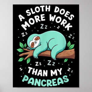 Affiche Humour T1D T2d A Sloth Fait Plus De Travail Que Mo