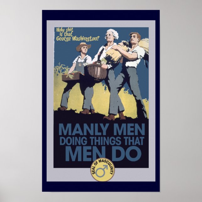 Affiche Humour vintage Manly HOMMES (Devant)