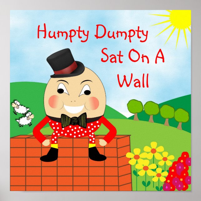 Affiche Humpty Doux Siège Sur Un Ryme De Pépinière Mur (Devant)