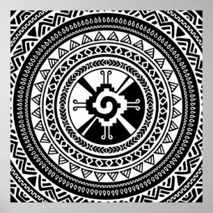 Affiche Hunab Ku symbole maya noir et or