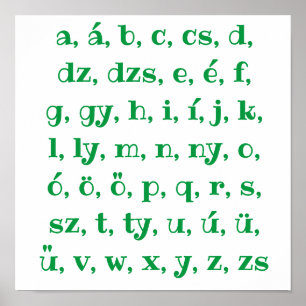 Affiche Hungarian alphabet in green