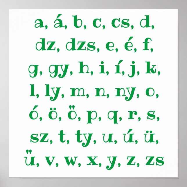 Affiche Hungarian alphabet in  green (Devant)