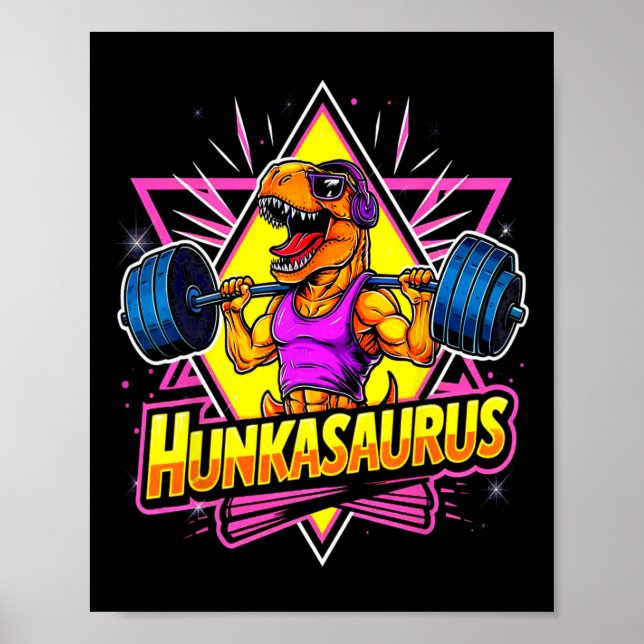 Affiche Hunkasaurus Gym Workout T-rex Powerlifter Bodybui (Devant)