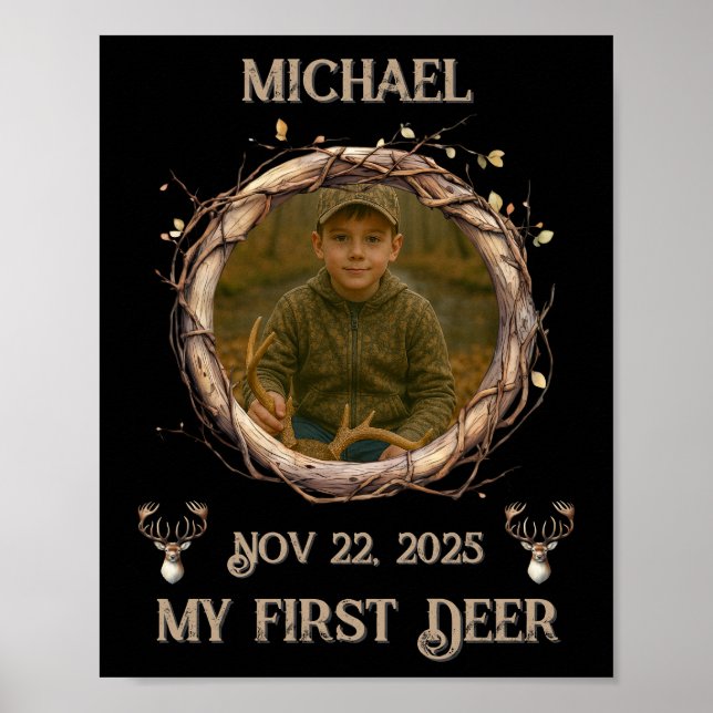 Affiche Hunter's First Deer Rustic Woodsy Milestone (Devant)