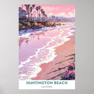 Affiche Huntington Beach, Belle plage de Californie