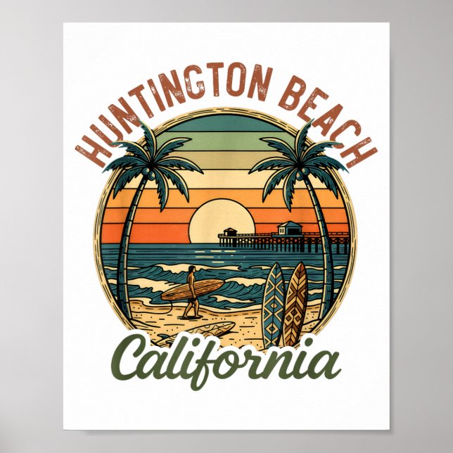 Affiche Huntington Beach California Los Angeles Surfer Vin (Devant)