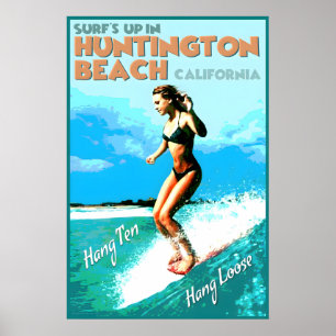 Affiche Huntington Beach Californie Surf City Voyage