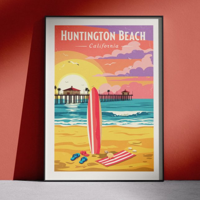 Affiche Huntington Beach Californie vintage (Créateur téléchargé)