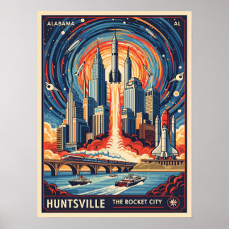 Affiche Huntsville Alabama Rocket City Futuristic Space