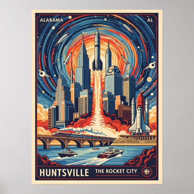 Affiche Huntsville Alabama Rocket City Futuristic Space (Devant)