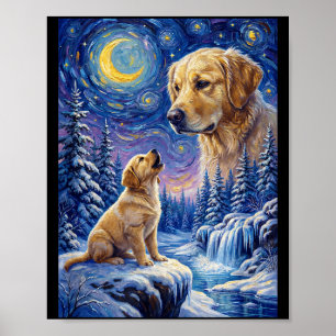 Affiche Hurlement à la lune mème animal chien doré