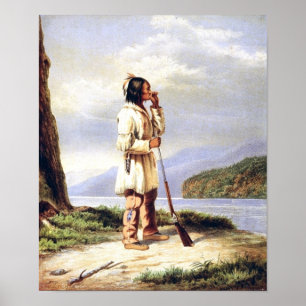 Affiche Huron-Wendat Hunter appelle une orignal