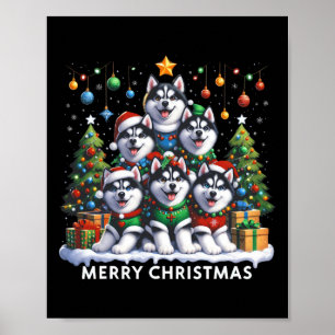 Affiche Husky Chien Noël Arbre Joyeux Noël Correspondance