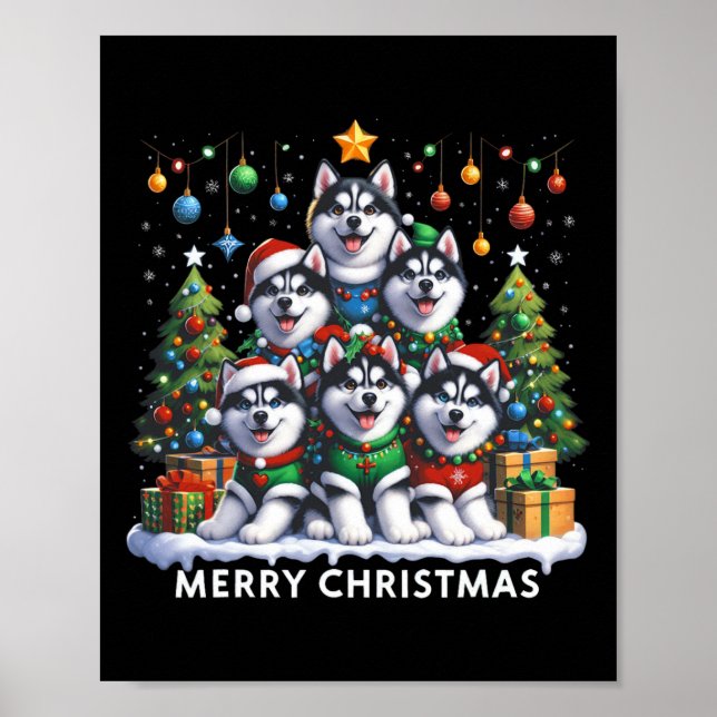Affiche Husky Chien Noël Arbre Joyeux Noël Correspondance (Devant)