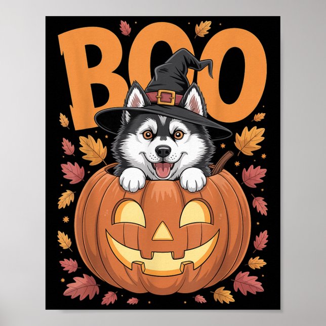 Affiche Husky Costume On Pumpkin Halloween Siberian Husky  (Devant)