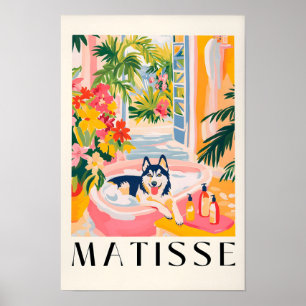 Affiche Husky dans la baignoire, Art de salle de bain drôl